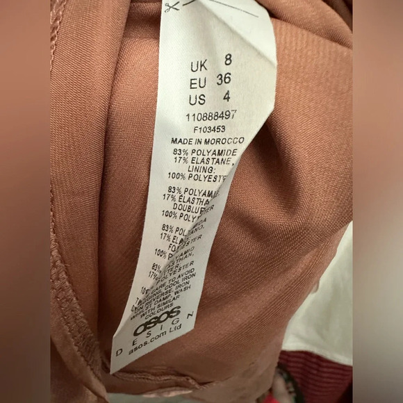 ASOS Design Tiered Satin Mesh Mini Dress Size 4 Dusty Pink Long Sheer Sleeve NWT - Picture 5 of 6